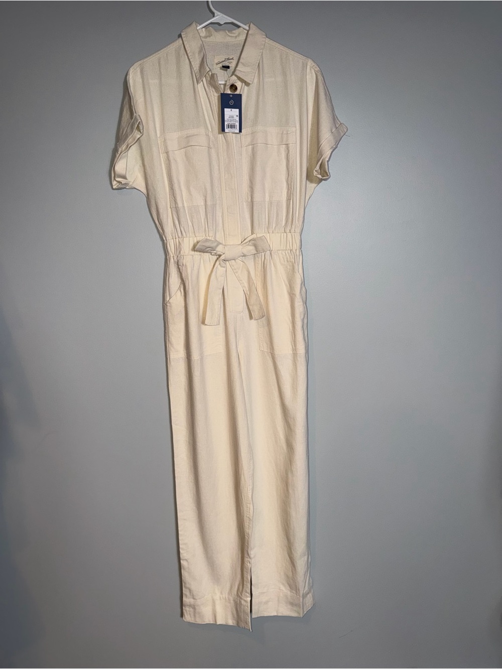 Universal Thread Cream Short-Sleeve Utility Jumpsuit with Tie Waist
